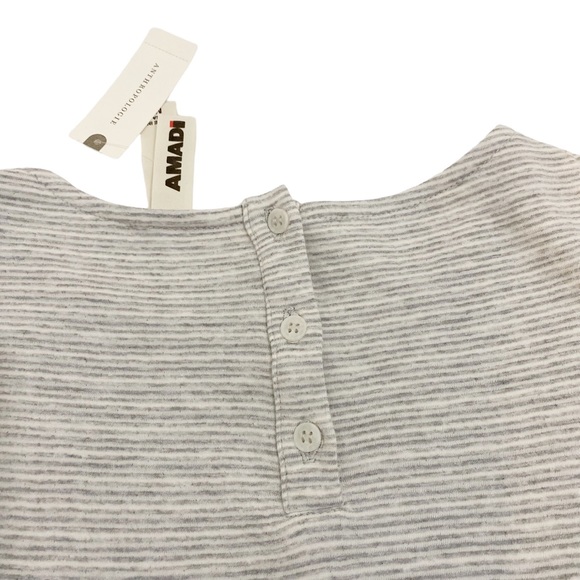 Anthropologie Amadi Grey & White Striped Twisted 3/4” Sleeves Top, Size Medium - Picture 4 of 11